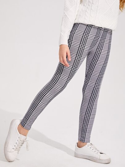 SHEIN Girls Plaid High Waist Leggings