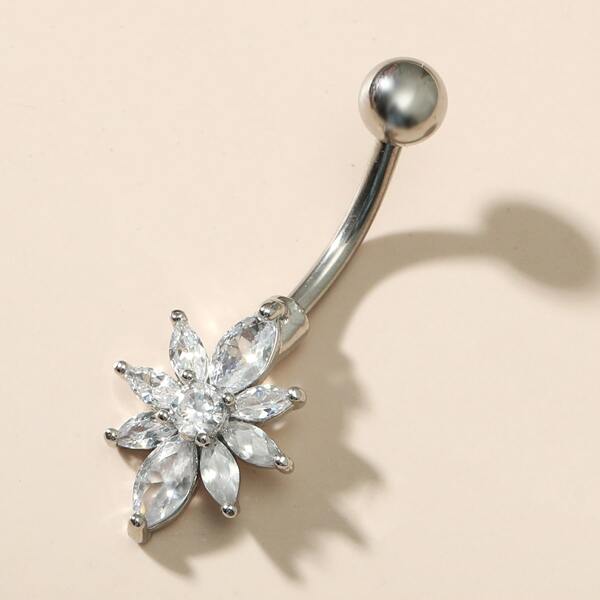 

Zircon Decor Belly Ring, Silver