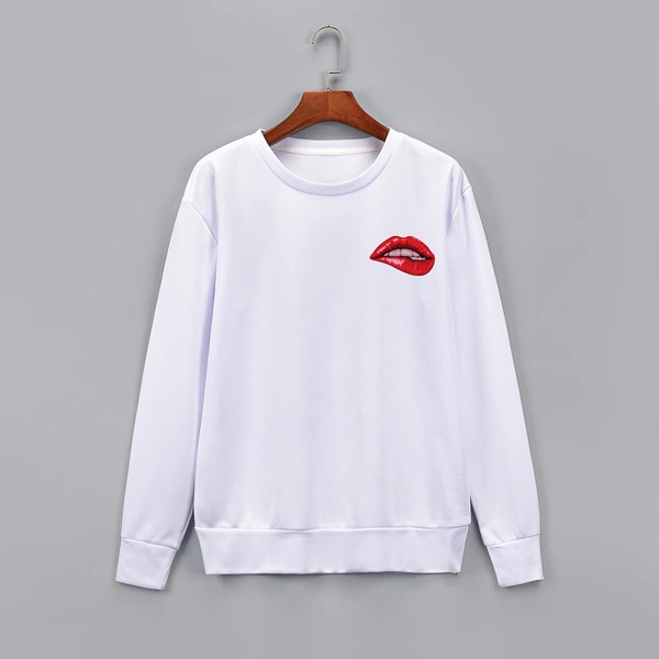 

Lips Print Drop Shoulder Sweatshirt, White