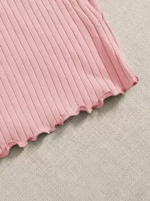 SHEIN EZwear 4pcs Lettuce Trim Round Neck Rib Knit Tee