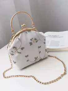 迷你花卉刺繡接吻扣鏈掛袋手提包、肩背包、斜背包,復古便攜式女式禮物袋,適用於女士、女孩戶外,旅行,外出,假日 - 白色 - 查看 1