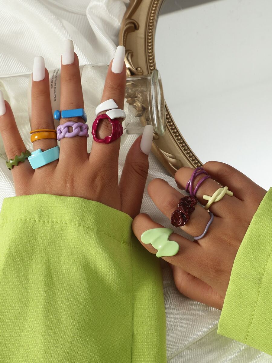 12入組鏈條設計戒指 - 彩色 - 查看 1