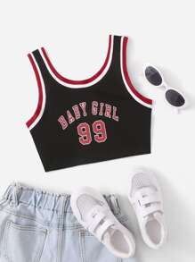 SHEIN Niñas Top tank con estampado de letra ringer - Negro - Ver 1