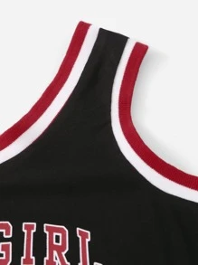 SHEIN Niñas Top tank con estampado de letra ringer - Negro - Ver 3