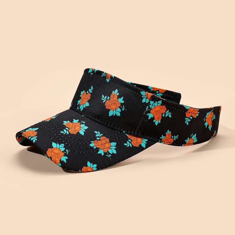 

Floral Print Visor Hat, Black