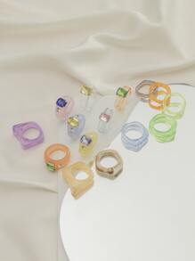 15入組水鑽裝飾戒指 - 彩色 - 查看 2