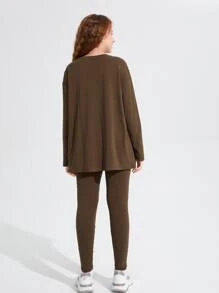 SHEIN 青少年女孩字母圖案落肩袖上衣和緊身打底褲