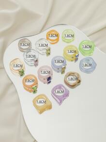 15入組水鑽裝飾戒指 - 彩色 - 查看 3