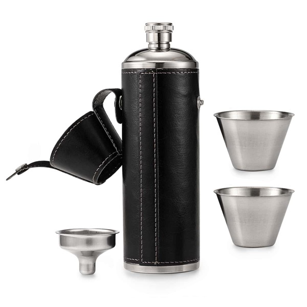 

1pc Portable Hip Flask With 2pcs Cup, Black