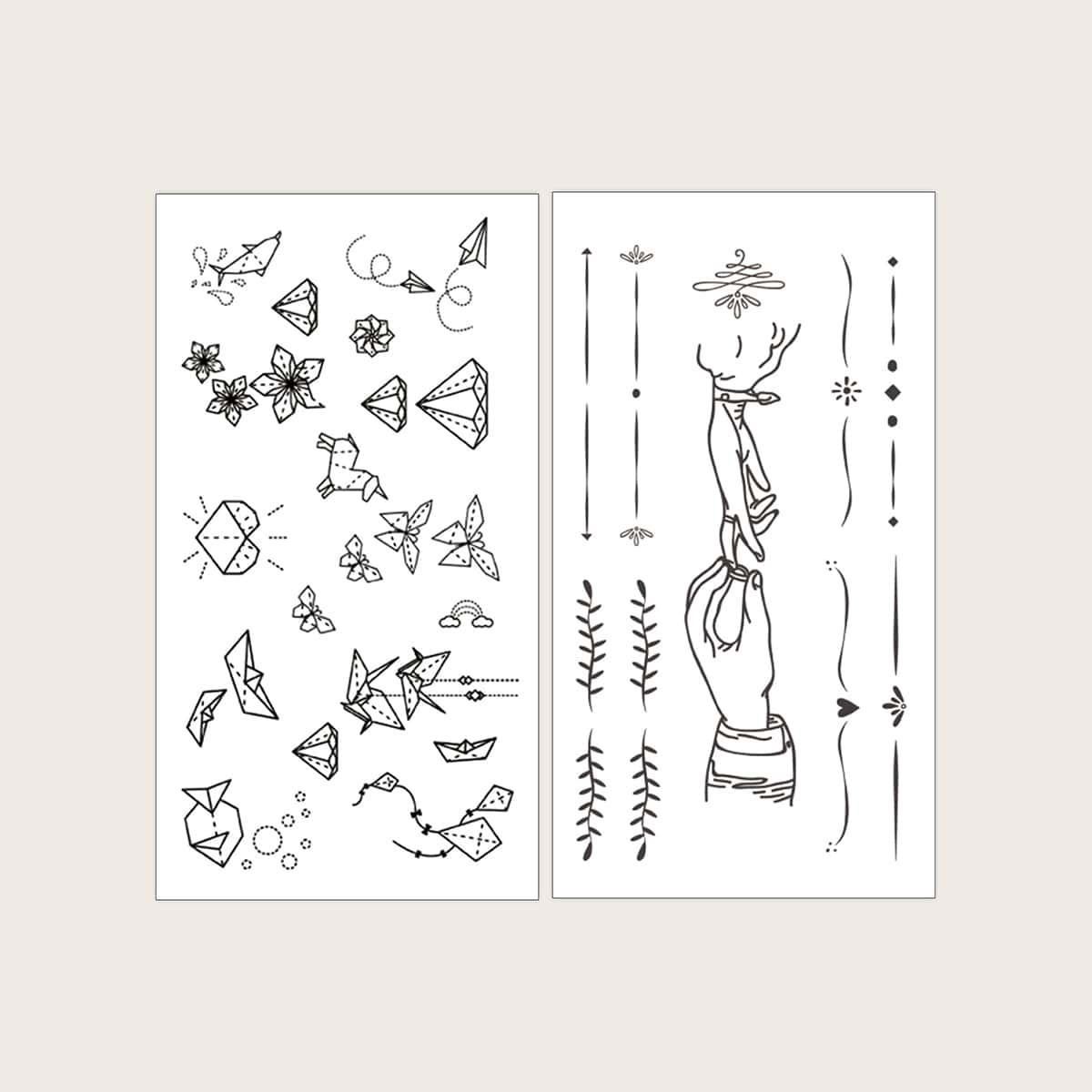 

2sheets Floral Tattoo Sticker, Black