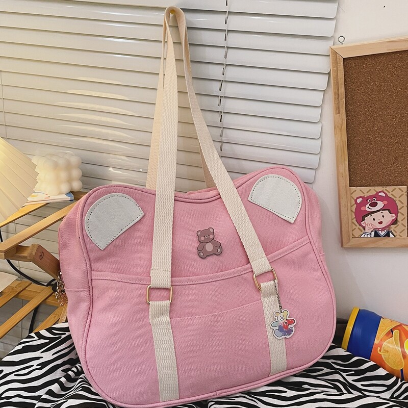 

Cartoon Design Contrast Binding Shoulder Bag, Pink