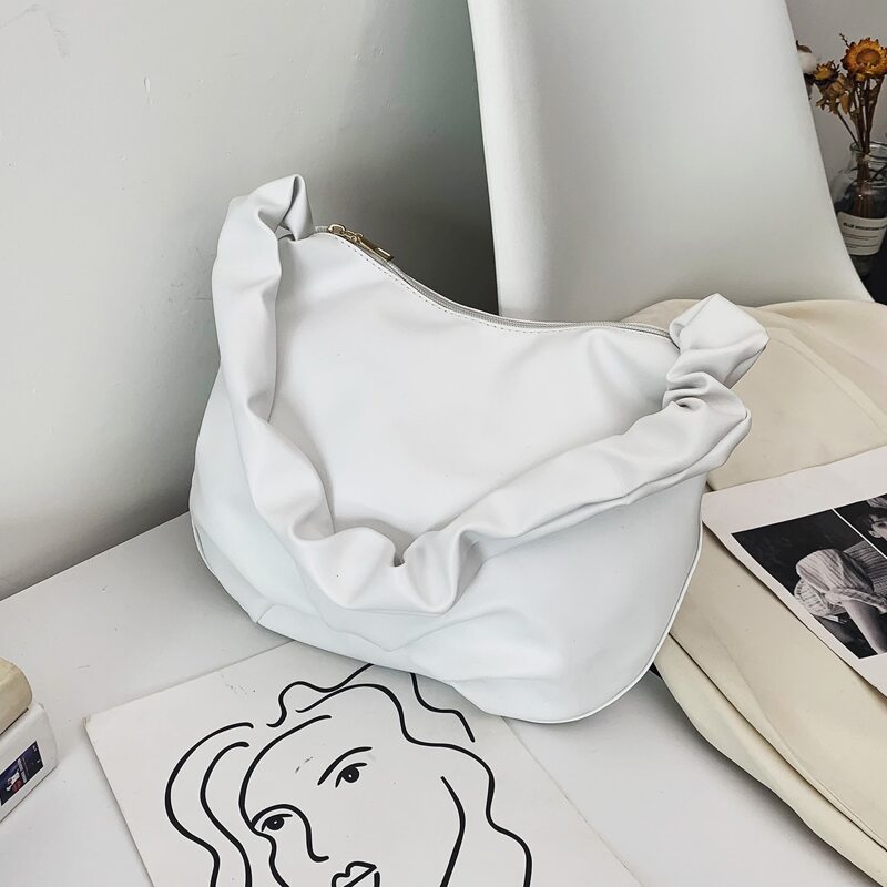 

Minimalist Ruched Design Shoulder Bag, White