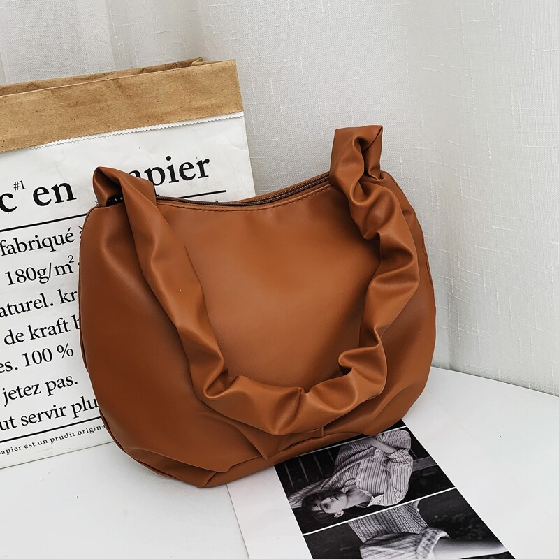 

Minimalist Ruched Detail Shoulder Bag, Brown