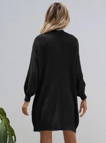 SHEIN LUNE Open Front Rib-knit Cardigan - Black - View 2