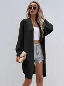SHEIN LUNE Open Front Rib-knit Cardigan - Black - View 6