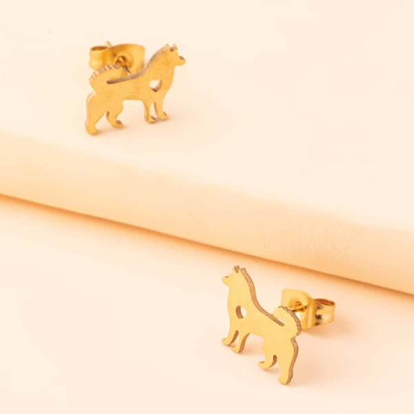 

Dog Design Stud Earrings, Gold