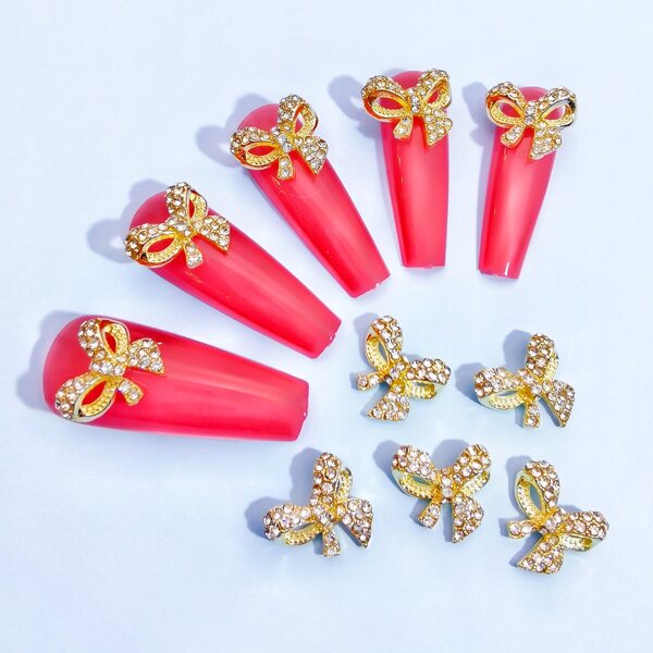 

10pcs Bowknot Design Nail Art Decoration, Gold