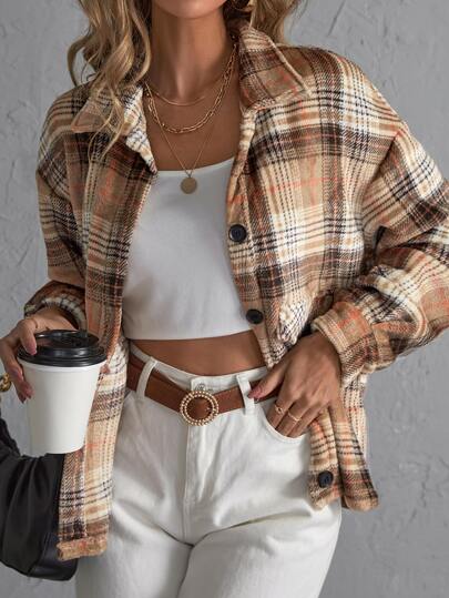 Plaid Print Drop Shoulder Jacket