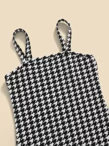 SHEIN Leap Crew 青少年女孩高領t恤和千鳥格印花背心連衣裙 - 黑與白 - 查看 4