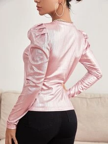 Solid Gigot Sleeve Glitter Tee - Baby Pink - View 2