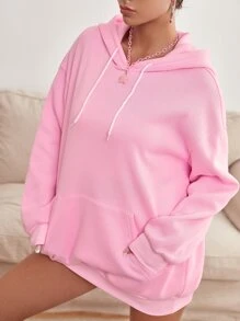Muchica Áo hoodie ấm áp Đồ họa Khẩu hiệu Thả vai Dây rút - Màu Hồng baby - Xem 3