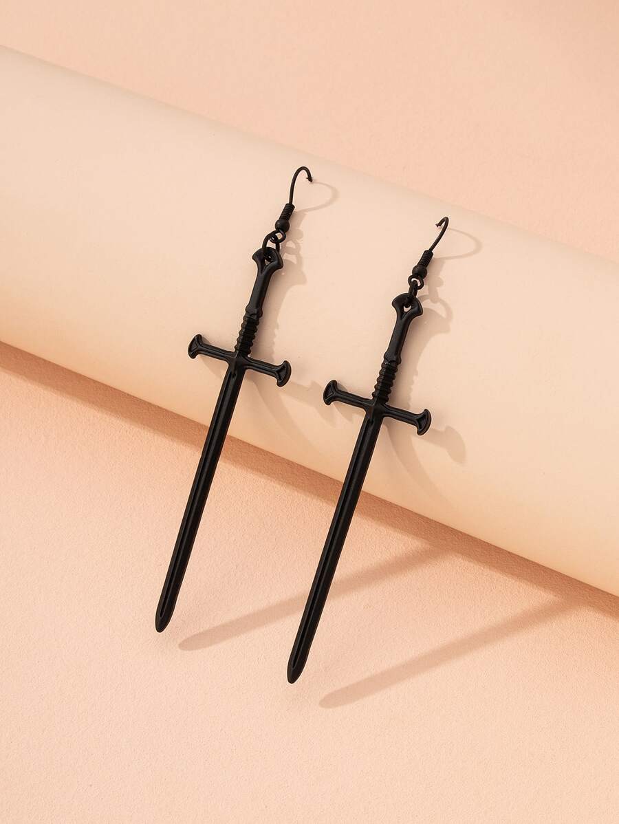 Arrow Drop Earrings - Black - View 1