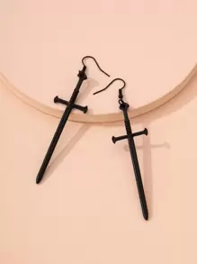 Arrow Drop Earrings - Black - View 2
