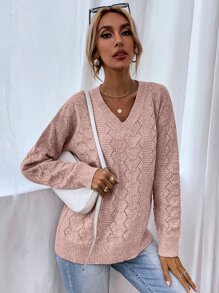 EMERY ROSE Drop Shoulder Pointelle Knit Jumper - Dusty Pink - View 3