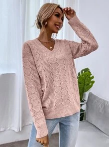 EMERY ROSE Drop Shoulder Pointelle Knit Jumper - Dusty Pink - View 4