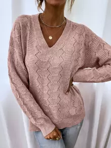 EMERY ROSE Drop Shoulder Pointelle Knit Jumper - Dusty Pink - View 5