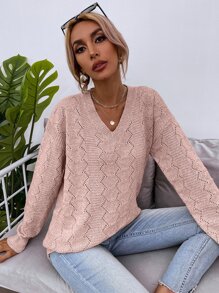 EMERY ROSE Drop Shoulder Pointelle Knit Jumper - Dusty Pink - View 6