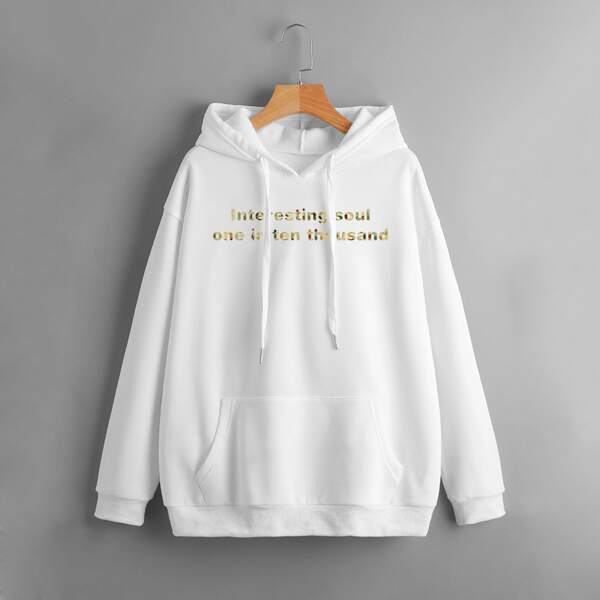 

Slogan Print Drawstring Detail Sweatshirt, White