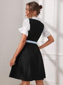 花卉刺繡繫帶啤酒女僕洋裝和圍裙和上衣 - 彩色 - 查看 2