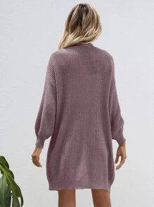 SHEIN LUNE Open Front Rib-knit Cardigan - Mauve Purple - View 2
