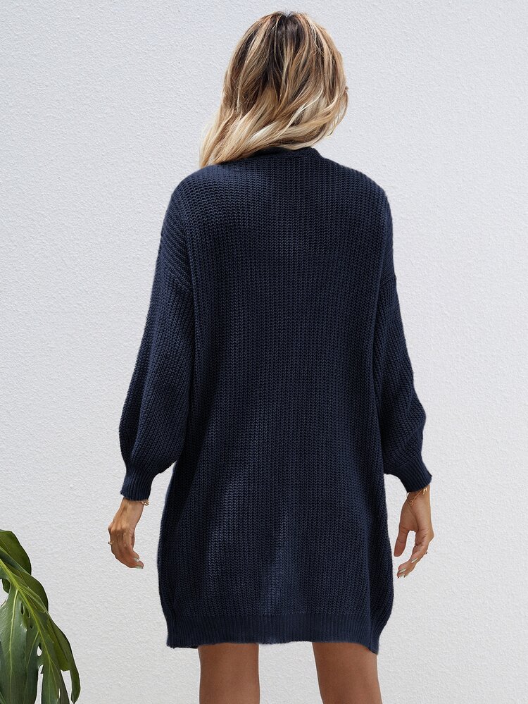 SHEIN LUNE Open Front Rib-knit Cardigan - Navy Blue - View 2