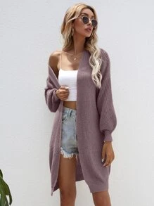 SHEIN LUNE Open Front Rib-knit Cardigan - Mauve Purple - View 3