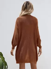 SHEIN LUNE Open Front Rib-knit Cardigan - Brown - View 2
