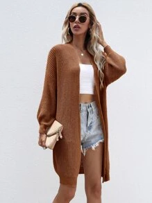 SHEIN LUNE Open Front Rib-knit Cardigan - Brown - View 4