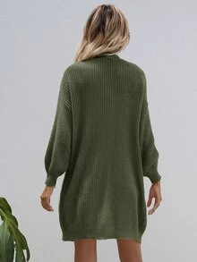 SHEIN LUNE Open Front Rib-knit Cardigan - Green - View 2