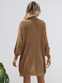 SHEIN LUNE Open Front Rib-knit Cardigan - Camel - View 2