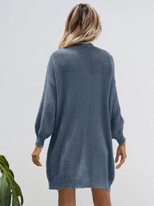 SHEIN LUNE Open Front Rib-knit Cardigan - Dusty Blue - View 2
