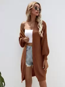SHEIN LUNE Open Front Rib-knit Cardigan - Brown - View 5