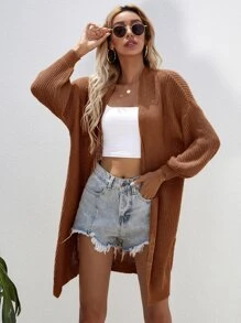 SHEIN LUNE Open Front Rib-knit Cardigan - Brown - View 6