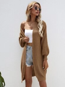 SHEIN LUNE Open Front Rib-knit Cardigan - Camel - View 3