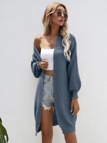 SHEIN LUNE Open Front Rib-knit Cardigan - Dusty Blue - View 5