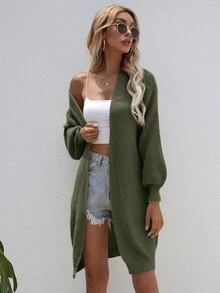 SHEIN LUNE Open Front Rib-knit Cardigan - Green - View 6