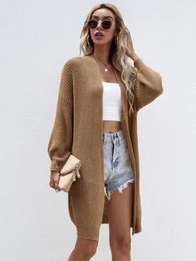 SHEIN LUNE Open Front Rib-knit Cardigan - Camel - View 6