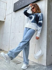 Chiquease Colour Block Drop Shoulder Jumper - Blue - View 3