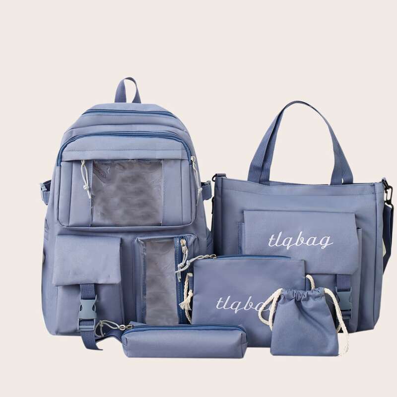 

5pcs Minimalist Large Capacity Backpack Set, Blue