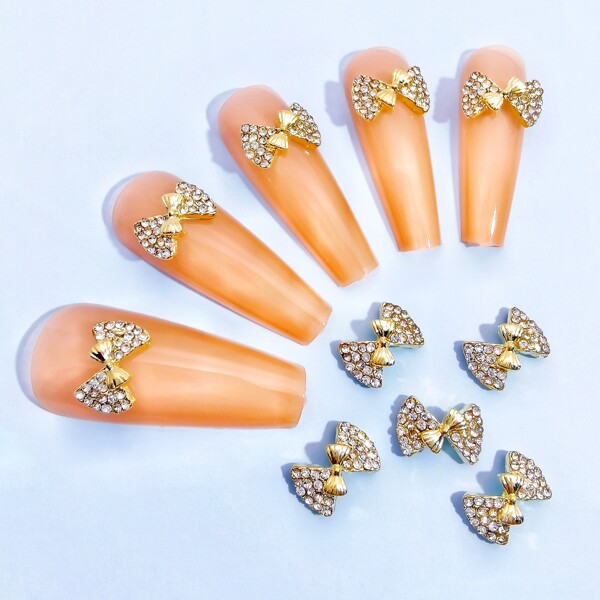 

10pcs Bowknot Design Nail Art Decoration, Gold
